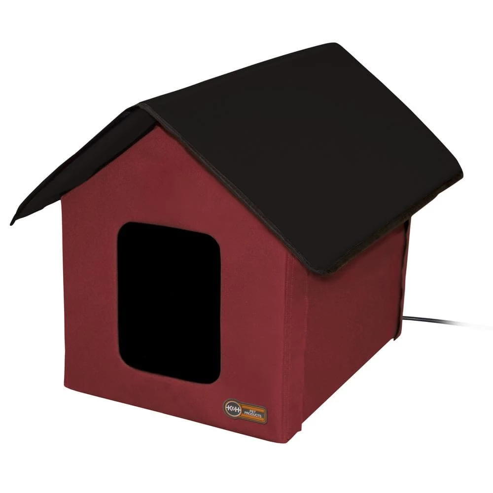 K&H 18 in. x 22 in. x 17 in. 20-Watt Outdoor Heated Kitty House Barn Red/Black by K and H Pet Products