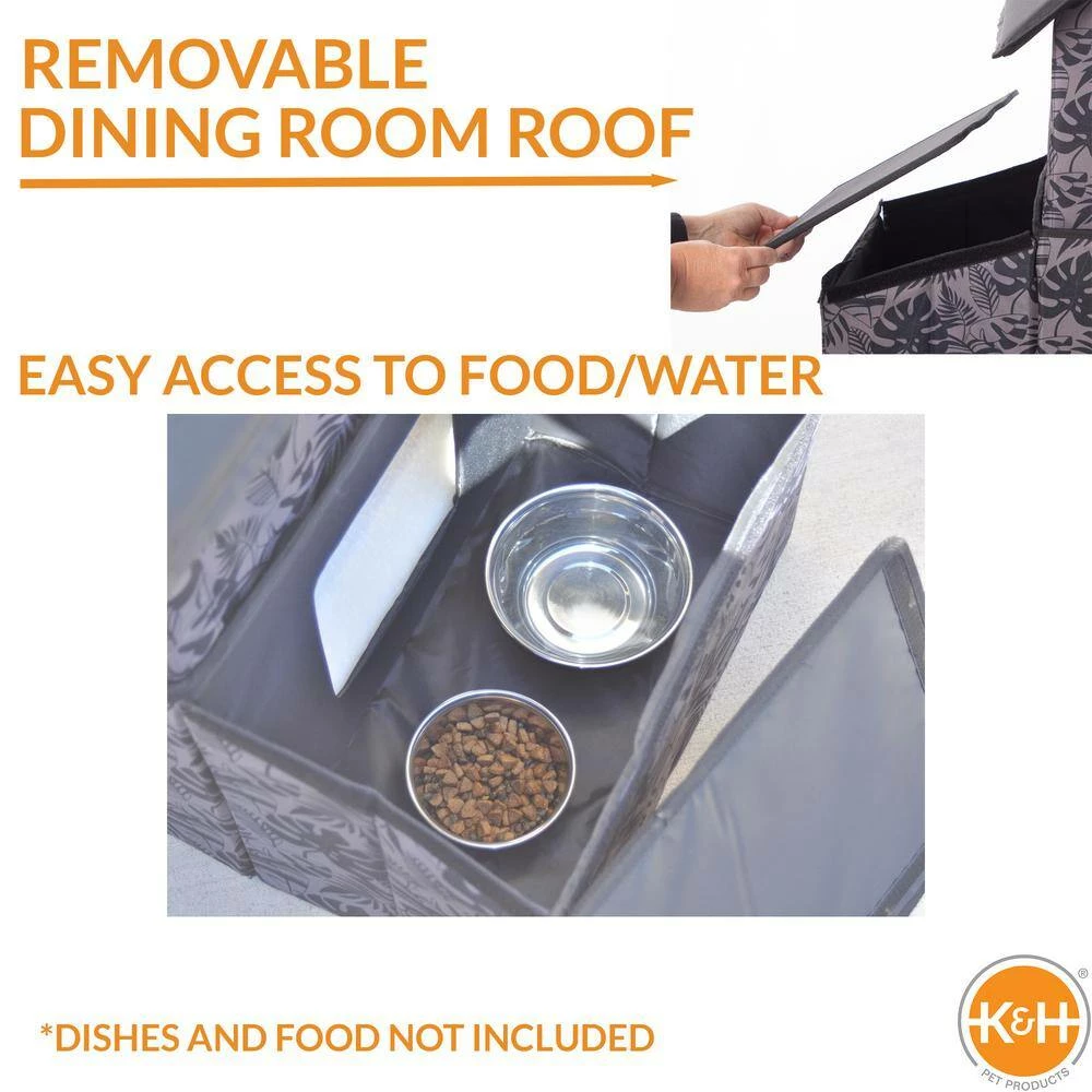 Outdoor Heated 2-Story Kitty House with Dining Room Gray Leaf Print Medium by K and H Pet Products - Image 7