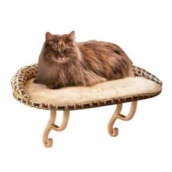 Kitty Sill Deluxe Medium Tan Kitty Print Window Sill Cat Seat with Bolster by K&H Pet Products