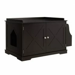 34 in. W x 20.5 in. H Large Wooden Cat Litter Box Enclosure with the Storage Rack in Coffee by ANGELES HOME
