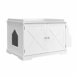 34 in. W x 20.5 in. H Wood Large Wooden Cat Litter Box Enclosure with the Storage Rack in White by ANGELES HOME