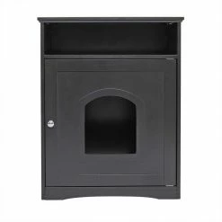 20 in. x 21 in. Wood Compartment cat litter-black by ANGELES HOME