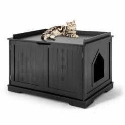 29.5 in. W x 21 in. D x 20.5 in. H Wooden Cat Litter Box with 2 Doors in Black by FORCLOVER