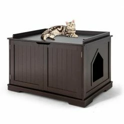29.5 in. W x 21 in. D x 20.5 in. H Wooden Cat Litter Box with 2 Doors in Brown by FORCLOVER