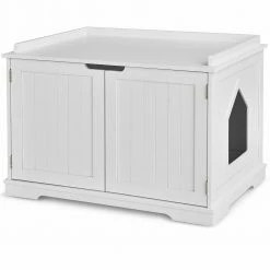 29.5 in. W x 21 in. D x 20.5 in. H Wooden Cat Litter Box with 2 Doors in White by FORCLOVER