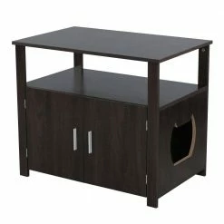 31.5 in. x 21 in. Dark Brown Litter Box Enclosure Furniture with Adjustable Interior Wall and Tabletop for Nightstand by Unbranded