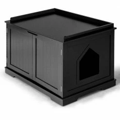 29.5 in. W x 21 in. D x 20.5 in. H MDF Litter Box Cat Enclosure in Black with Double Doors for Large Cat and Kitty by WELLFOR