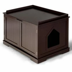 29.5 in. W x 21 in. D x 20.5 in. H MDF Litter Box Cat Enclosure in Brown with Double Doors for Large Cat and Kitty by WELLFOR