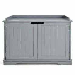 29.5 in. W x 21 in. D x 20.5 in. H MDF Litter Box Cat Enclosure in Gray with Double Doors for Large Cat and Kitty by WELLFOR