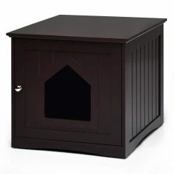 19.5 in. W x 20 in. D x 18.5 in. H MDF Litter Box Cat Enclosure in Brown with Single Door by WELLFOR