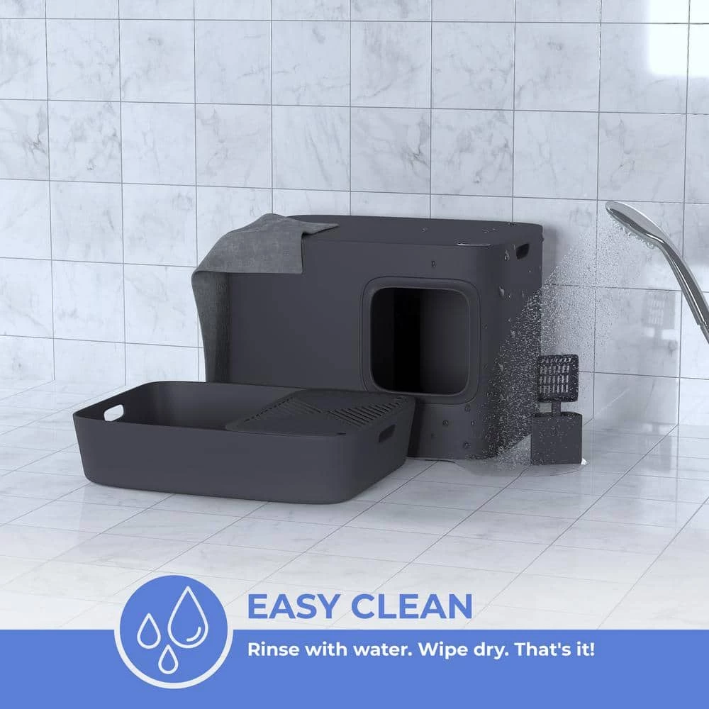 Loo 19.7 in. W x 15.3 in. H Dark Grey Plastic Enclosed Cat Litter Box with Scoop by Unbranded - Image 6