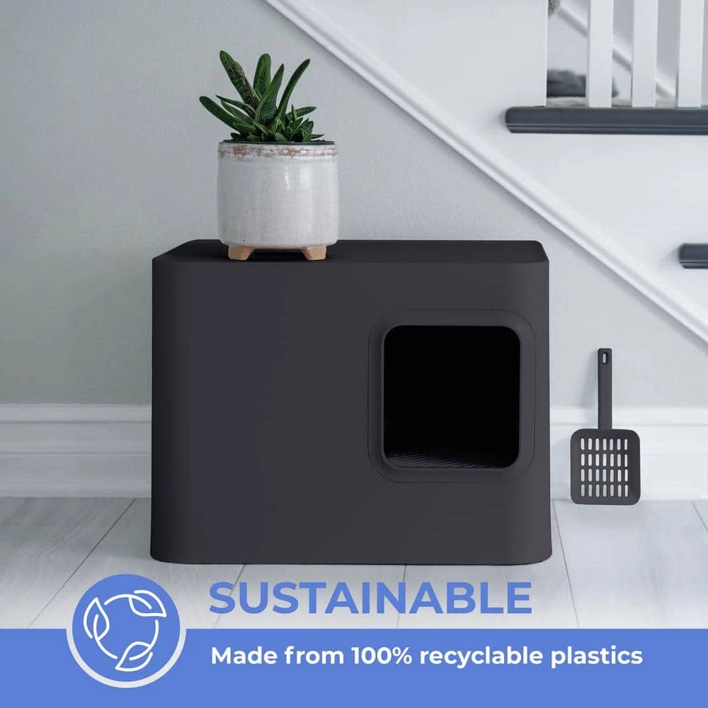 Loo 19.7 in. W x 15.3 in. H Dark Grey Plastic Enclosed Cat Litter Box with Scoop by Unbranded - Image 4