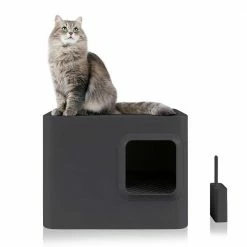 Loo 19.7 in. W x 15.3 in. H Dark Grey Plastic Enclosed Cat Litter Box with Scoop by Unbranded