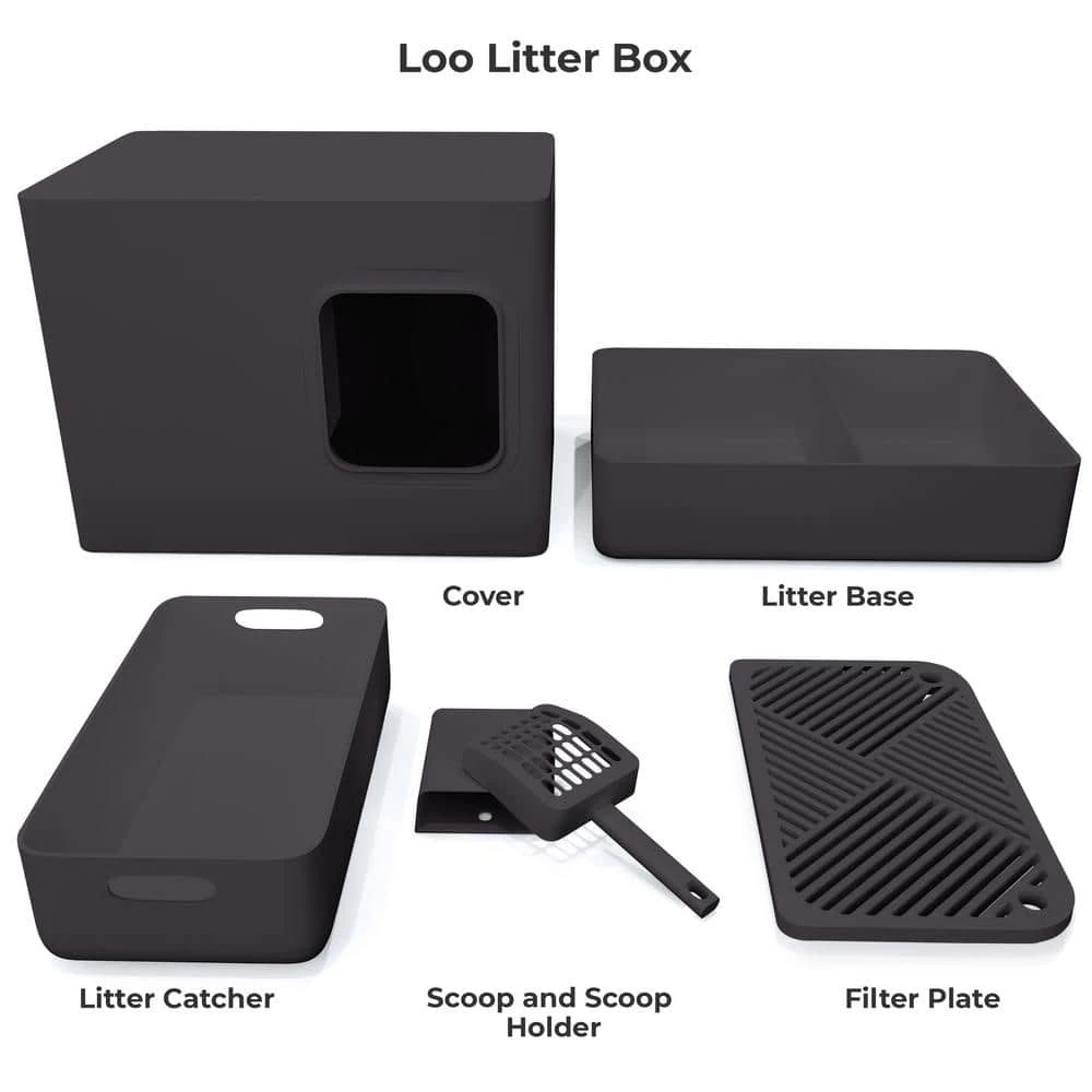 Loo 19.7 in. W x 15.3 in. H Dark Grey Plastic Enclosed Cat Litter Box with Scoop by Unbranded - Image 8