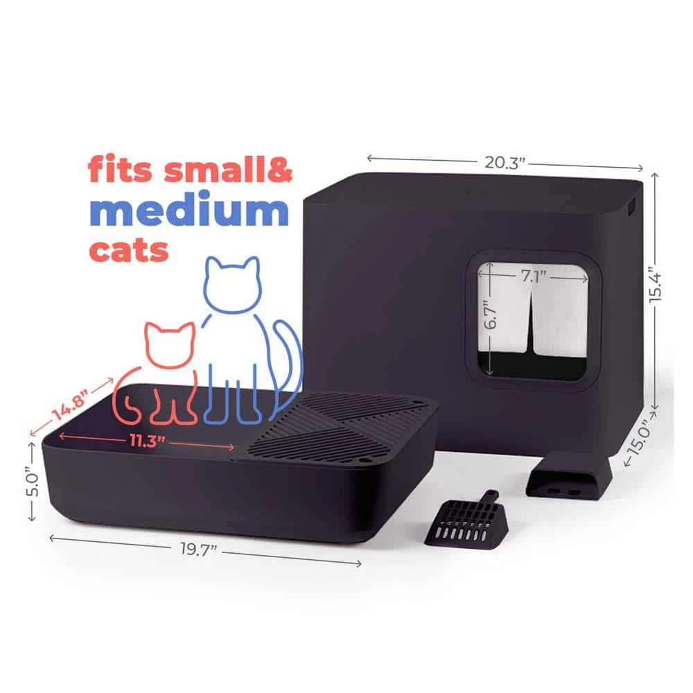 Loo 19.7 in. W x 15.3 in. H Dark Grey Plastic Enclosed Cat Litter Box with Scoop by Unbranded - Image 3