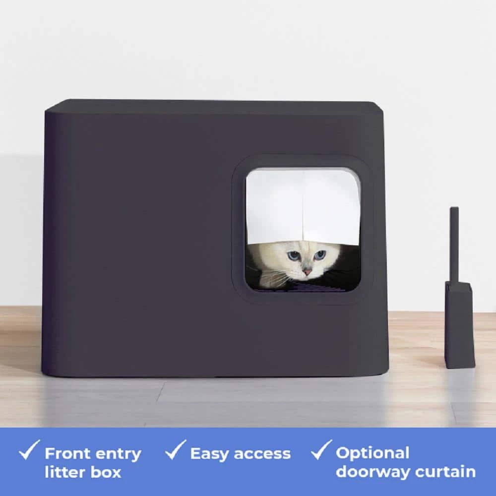 Loo 19.7 in. W x 15.3 in. H Dark Grey Plastic Enclosed Cat Litter Box with Scoop by Unbranded - Image 7