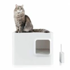 Loo 19.7 in. W x 15.3 in. H Aspen White Plastic Enclosed Cat Litter Box with Scoop by Unbranded