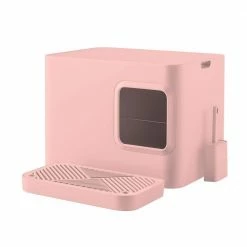 Meowy Studio 20.3 in. W x 15.4 in. H Loo Plastic Cat Litter Box with Scoop, Blush Pink