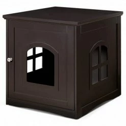 19.5 in. W x 21 in. D x 21 in. H MDF Litter Box Cat Enclosure in Brown with Single Door by WELLFOR
