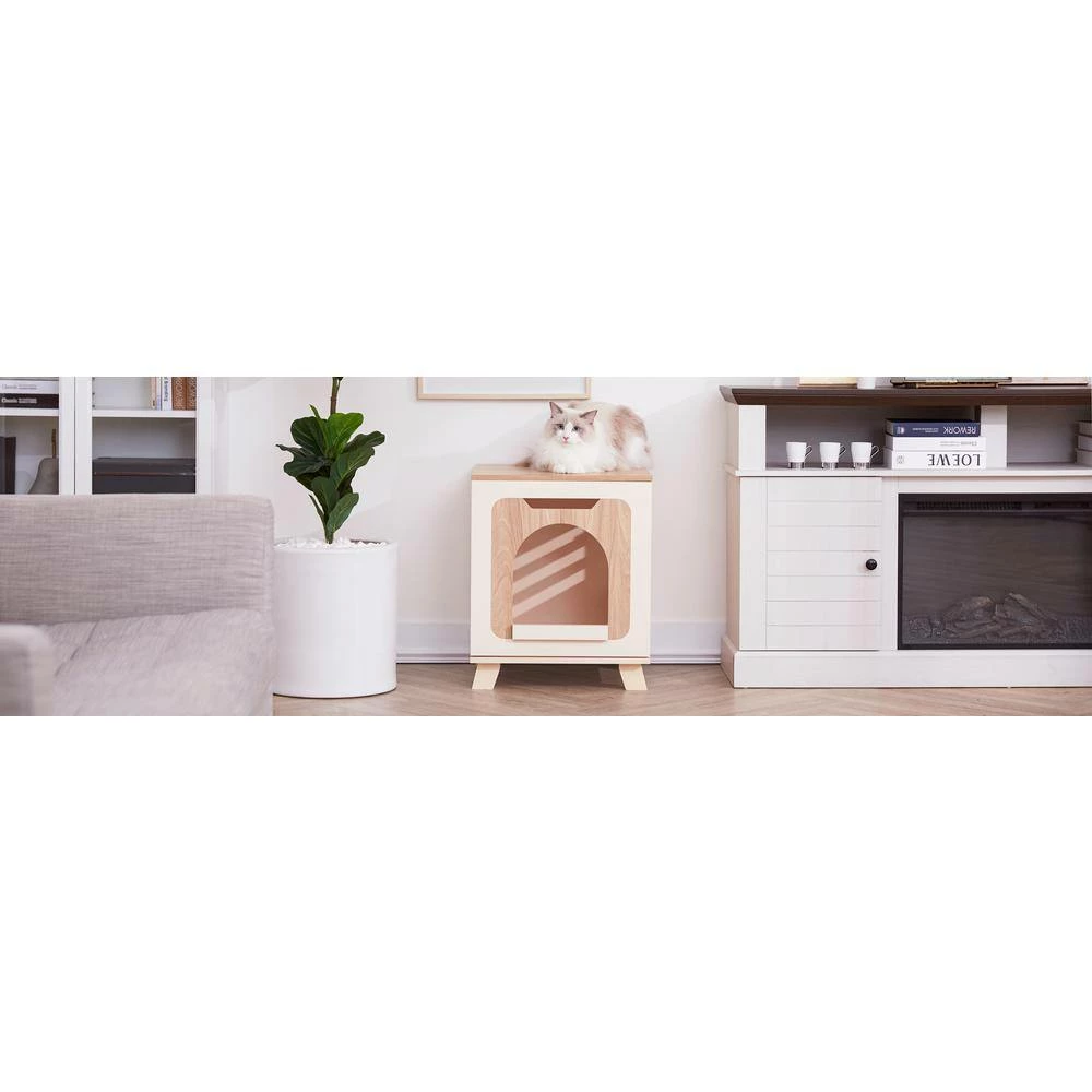 Elyse Elevated Wooden Cat Litter Box Enclosure Side Table, Tan by TEAMSON PETS - Image 9