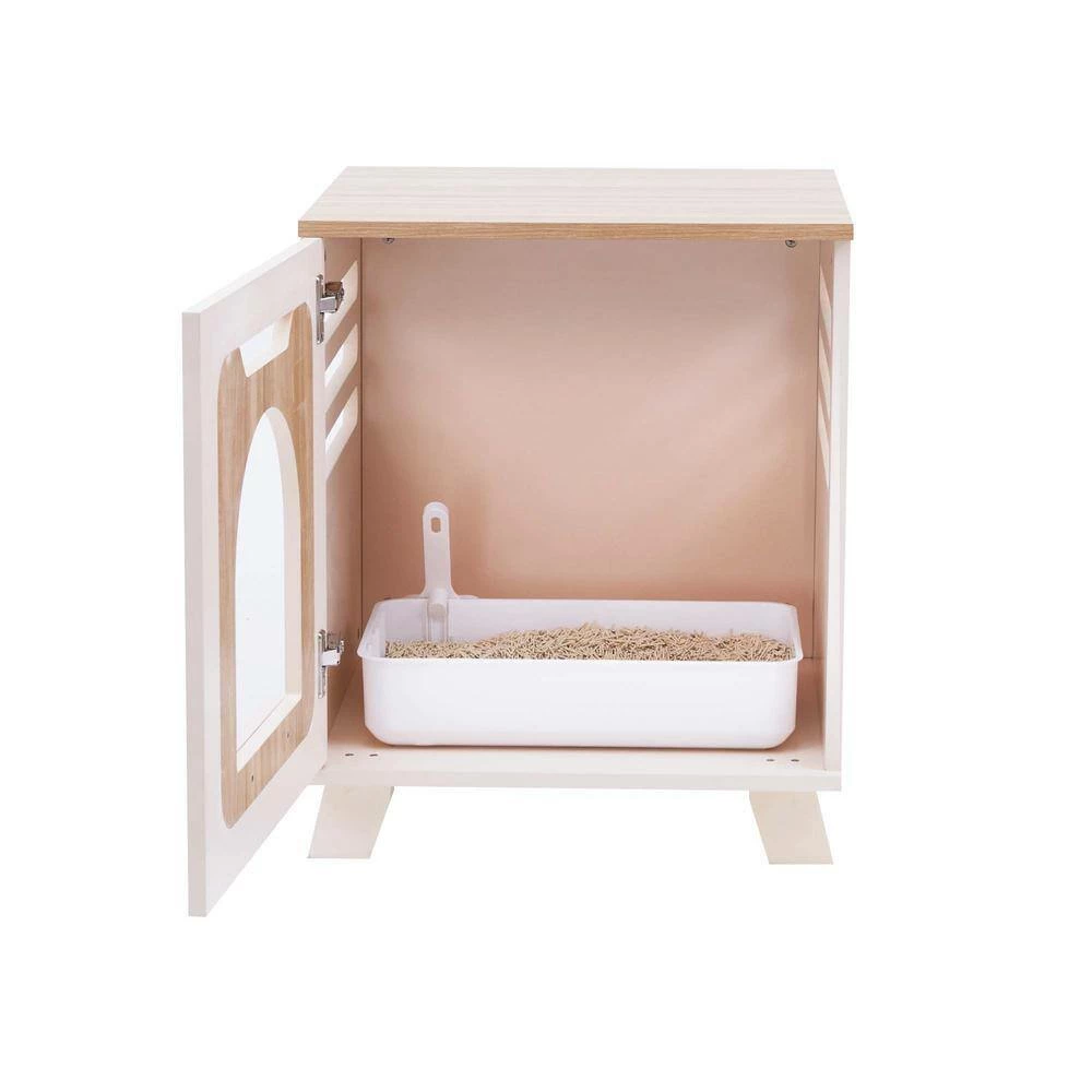 Elyse Elevated Wooden Cat Litter Box Enclosure Side Table, Tan by TEAMSON PETS - Image 6