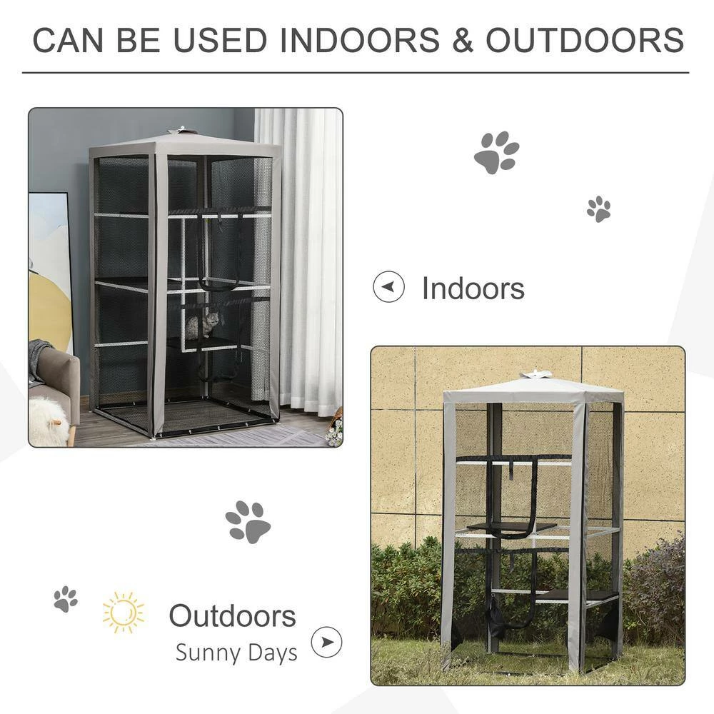 Indoor/Outdoor Cat House Kitten Enclosure with 3 Platforms, 2 Doors and 4 Sandbags for Stability -79"H by PawHut - Image 4