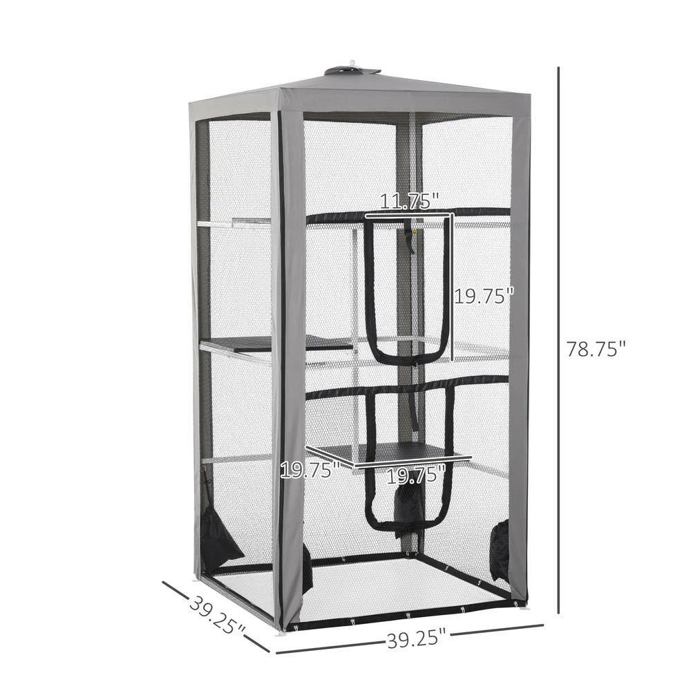 Indoor/Outdoor Cat House Kitten Enclosure with 3 Platforms, 2 Doors and 4 Sandbags for Stability -79"H by PawHut - Image 3