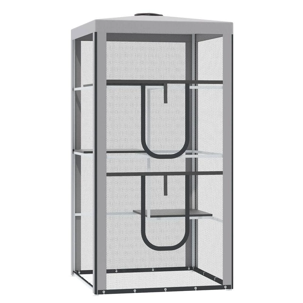 Indoor/Outdoor Cat House Kitten Enclosure with 3 Platforms, 2 Doors and 4 Sandbags for Stability -79"H by PawHut