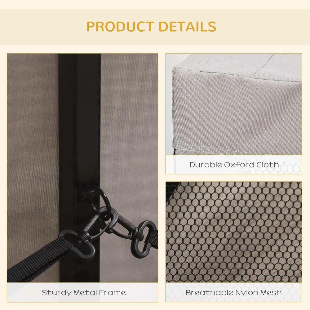 Large Mesh Cat House Kitty Indoor/Outdoor Playpen with 2 Zipper Doors Soft Hammock Pet Bed, Black & Grey-76.75" L by PawHut - Image 6