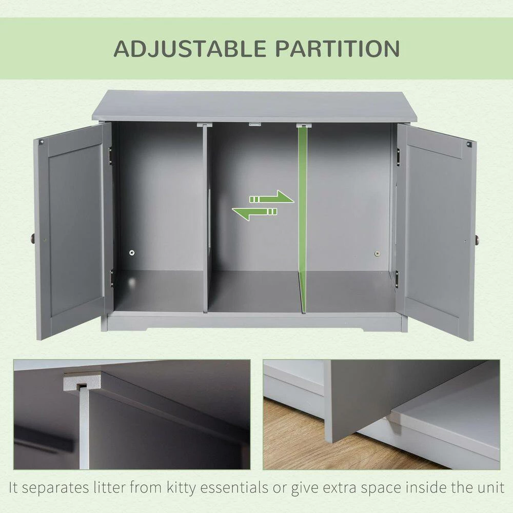 Light Grey 30in. x 21 in. x 20 in. Wooden Cat litter Box Enclosure, Hidden Cat Washroom by PawHut - Image 5