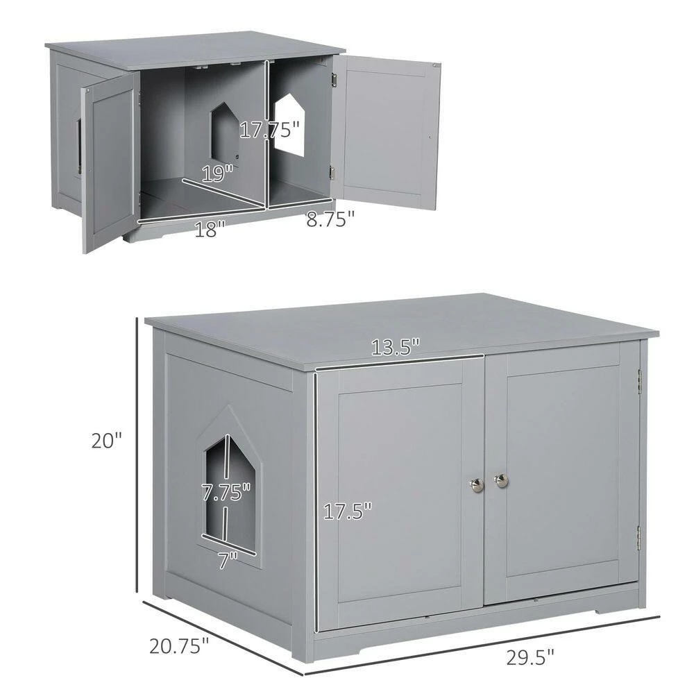 Light Grey 30in. x 21 in. x 20 in. Wooden Cat litter Box Enclosure, Hidden Cat Washroom by PawHut - Image 3