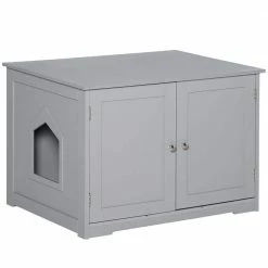 Light Grey 30in. x 21 in. x 20 in. Wooden Cat litter Box Enclosure, Hidden Cat Washroom by PawHut