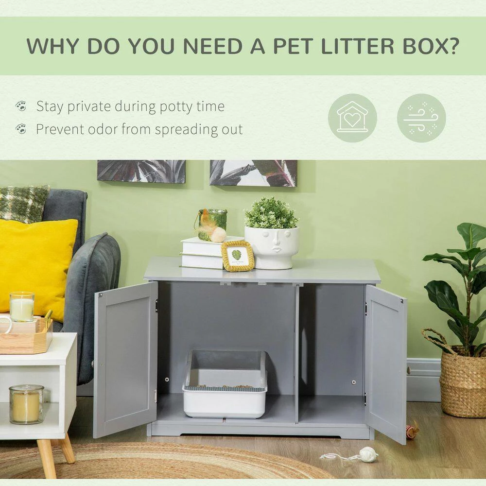 Light Grey 30in. x 21 in. x 20 in. Wooden Cat litter Box Enclosure, Hidden Cat Washroom by PawHut - Image 7