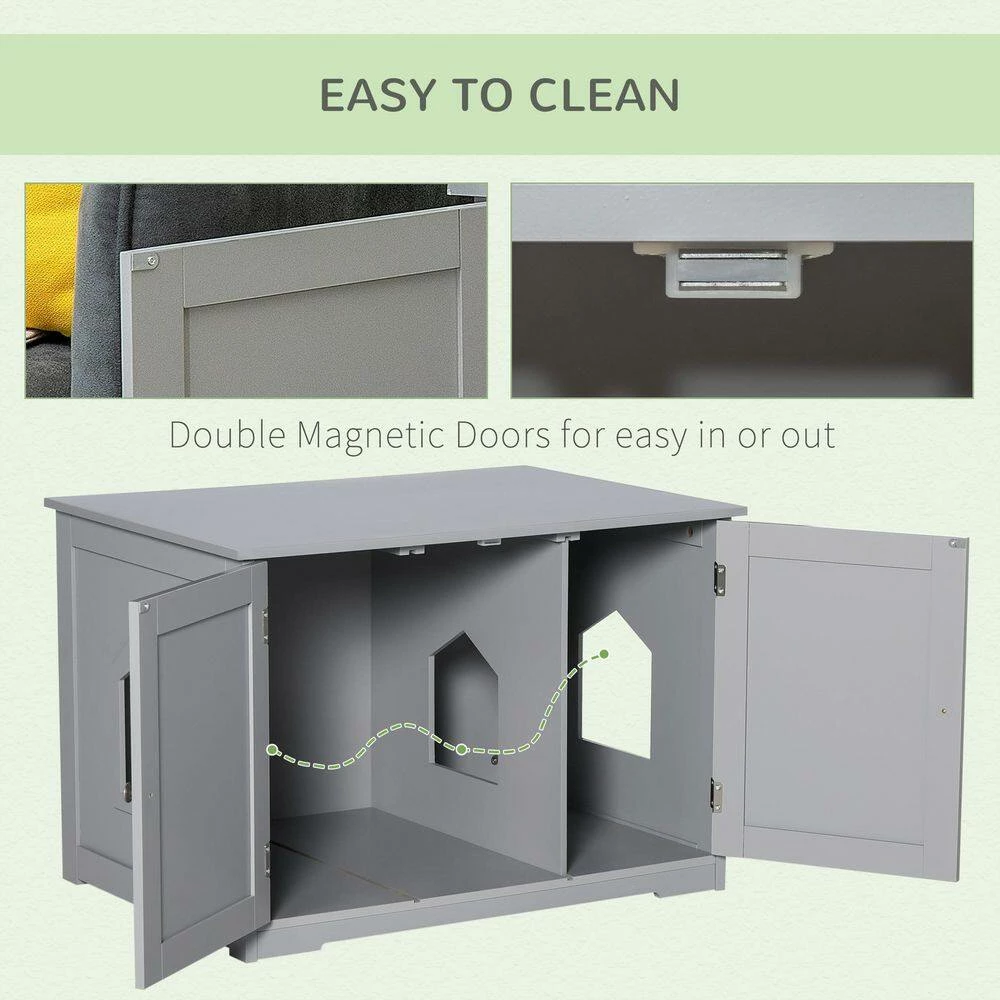 Light Grey 30in. x 21 in. x 20 in. Wooden Cat litter Box Enclosure, Hidden Cat Washroom by PawHut - Image 6