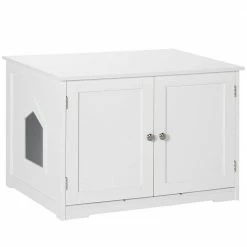 White 30in. x 21 in. x 20 in. Wooden Cat litter Box Enclosure, Hidden Cat Washroom by PawHut