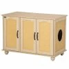 Indoor Oak 39 in. x 21 in. x 27 in. Wooden/Rattan Cat Litter Box Enclosure, Hidden Cat Washroom with Soft Cushion by PawHut