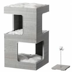 Multi Level Modern Cat Tall Climbing Tree House for Indoor Cats : Wood Tower Stand with Removable Soft Blanket and Condo by PAWSMARK