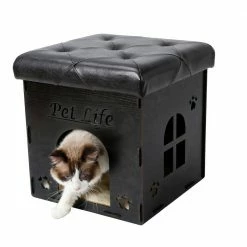 Black Foldaway Collapsible Designer Cat House Furniture Bench by PET LIFE