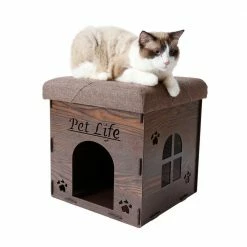 Dark Wood Foldaway Collapsible Designer Cat House Furniture Bench by PET LIFE