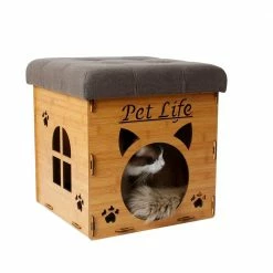 Light Wood Foldaway Collapsible Designer Cat House Furniture Bench by PET LIFE