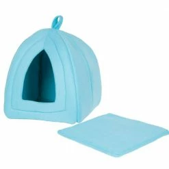 Medium Sized Blue Tent-Style Cat Igloo - Cozy Covered Bed for Cats and Kittens by Pet Trex