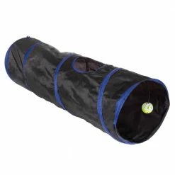 Collapsible Pet Tunnel for Cats and Kittens with Hanging Toys and a Peep Hole For Play and Exercise (Black) by Pet Trex
