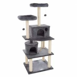 Dark Gray 5-Tier Cat Tower with 8 Scratching Posts, 2 Cat Condos, Hanging Toys, and 2 Perches for Kittens or Cats by Pet Trex