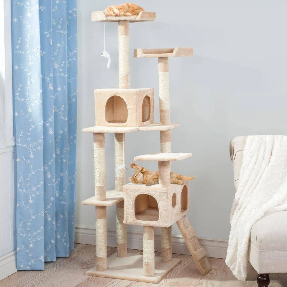 66.25 in. Beige Skyscraper Sleep and Play Cat Tree by Petmaker - Image 2