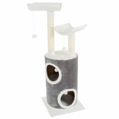 Gray and White 5-Tier Double Decker Cat Condo Tree with 2-Scratching Posts by Petmaker