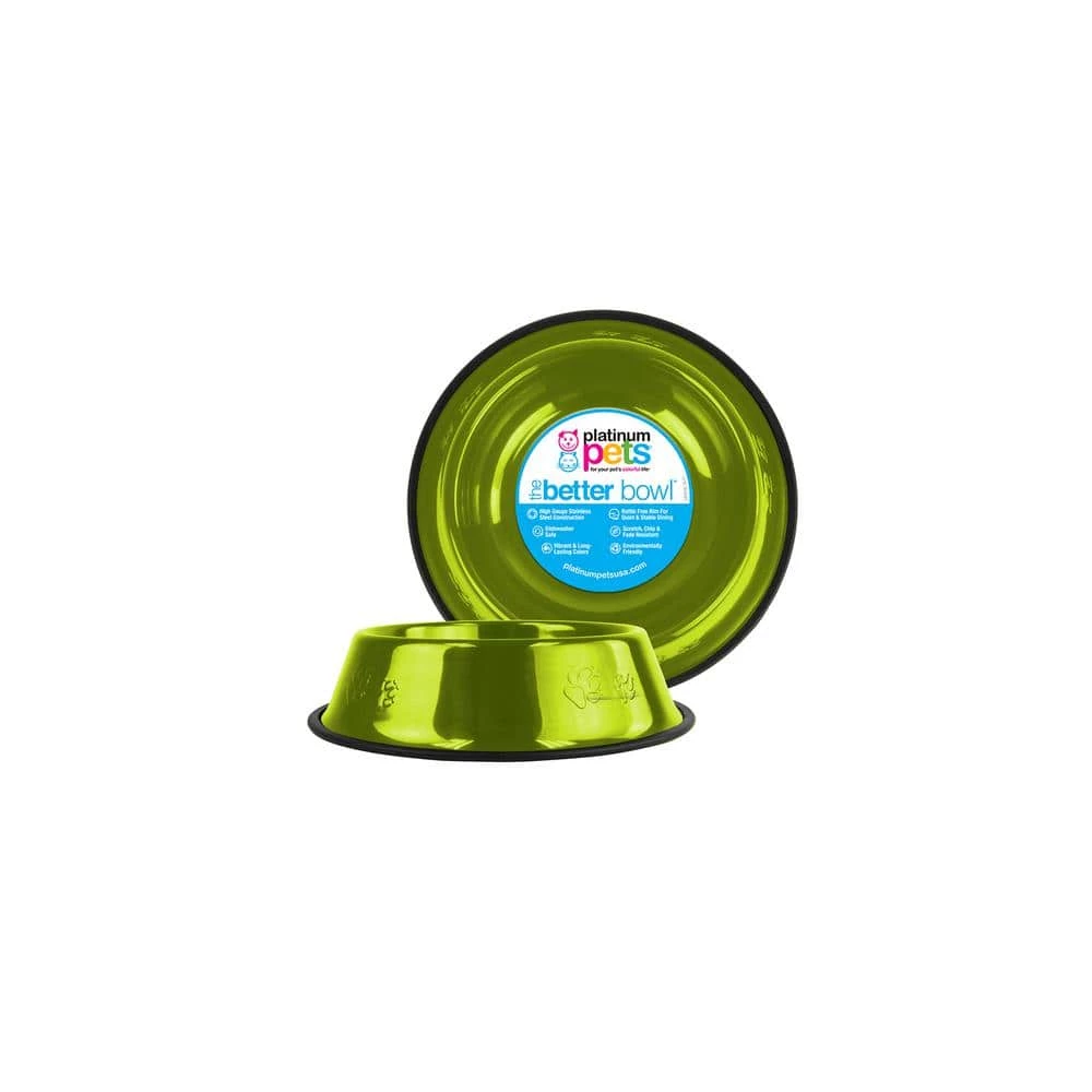 1 Cup Stainless Steel Embossed Non-Tip Cat Bowl in Lime by Platinum Pets