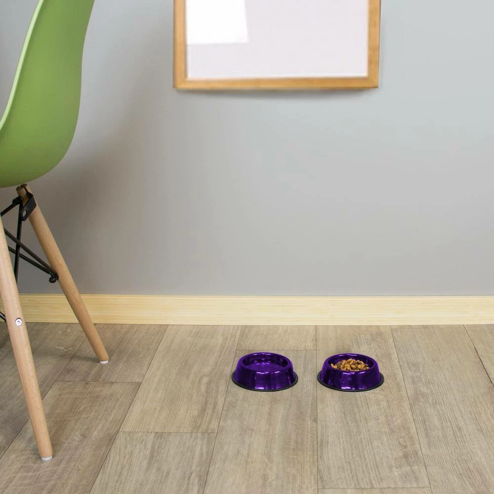 1 Cup Stainless Steel Embossed Non-Tip Cat Bowl in Purple by Platinum Pets - Image 2