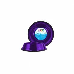 1 Cup Stainless Steel Embossed Non-Tip Cat Bowl in Purple by Platinum Pets