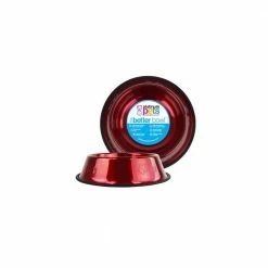 1 Cup Stainless Steel Embossed Non-Tip Cat Bowl in Red by Platinum Pets