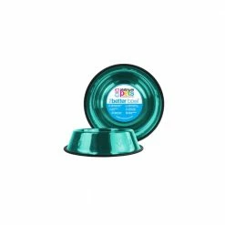 1 Cup Stainless Steel Embossed Non-Tip Cat Bowl in Teal by Platinum Pets